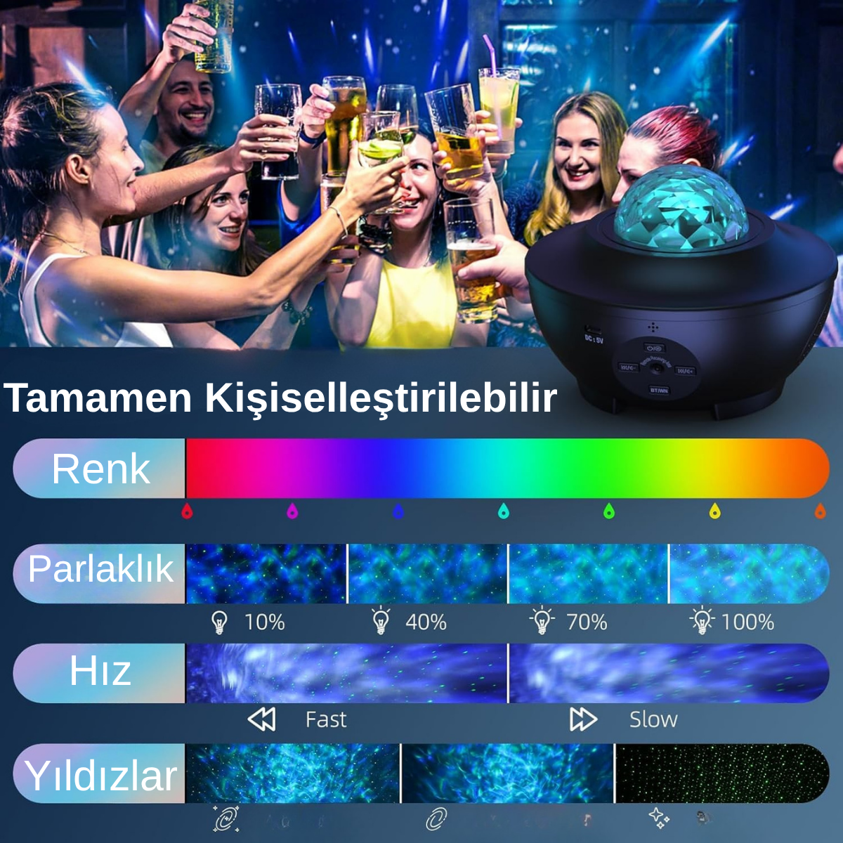 Galaxy Projektör 21 çeşit renk Işık (Uzaktan Kumandalı & Bluetooth)